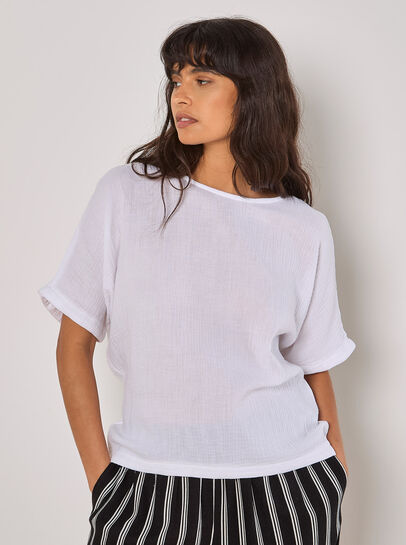 Textured Cotton Button Back T-Shirt