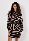 Zebra Knitted A-Line Skirt, Black, large