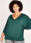 V-Neck Gathered Waistband Top+, Green, large