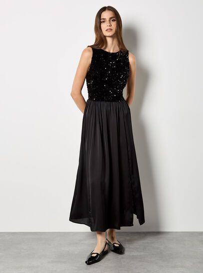 Velvet Sequin Bodice Midi Dress