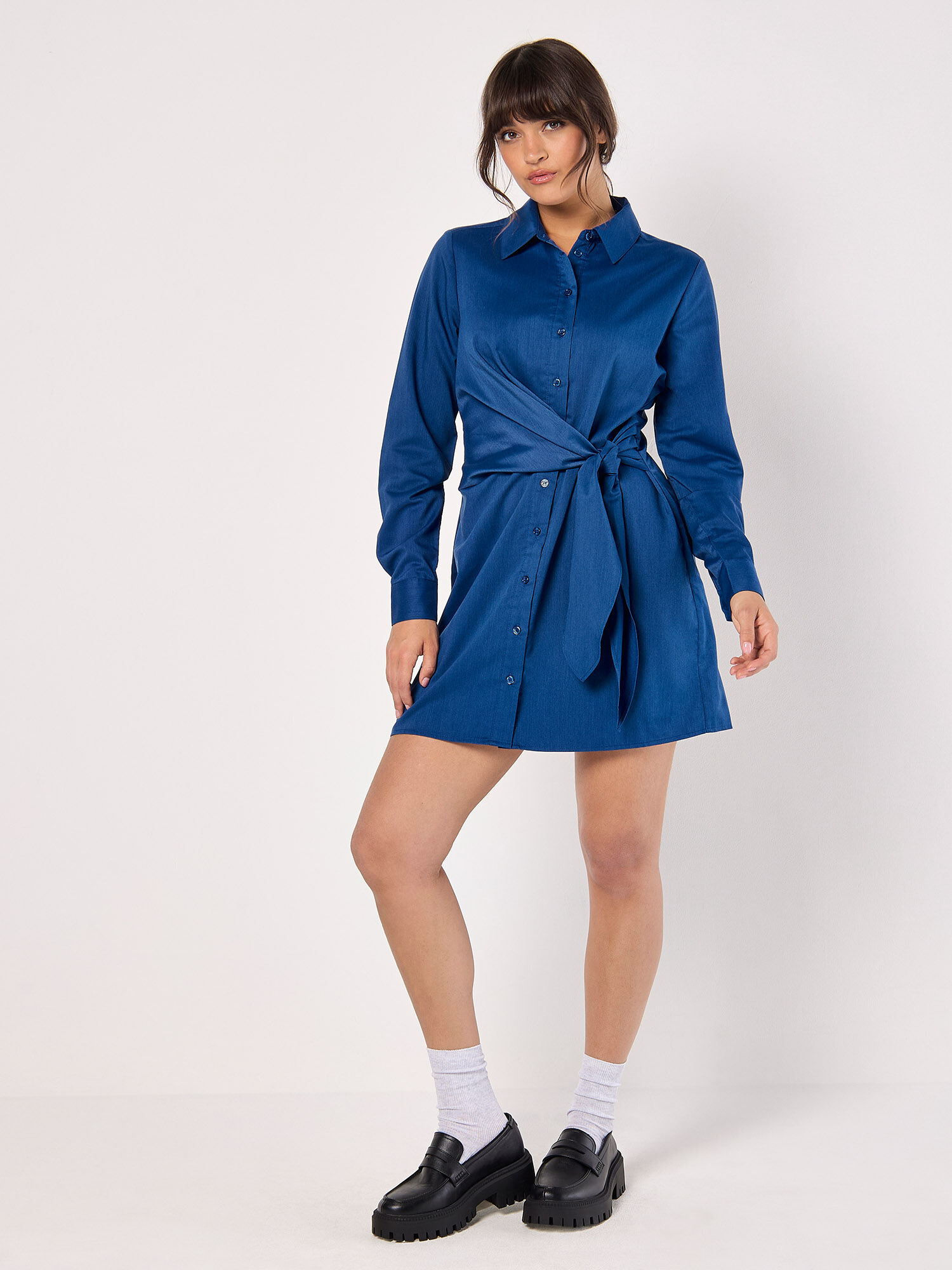 Robe Courte Chemise Nouee A La Taille Vetements Apricot