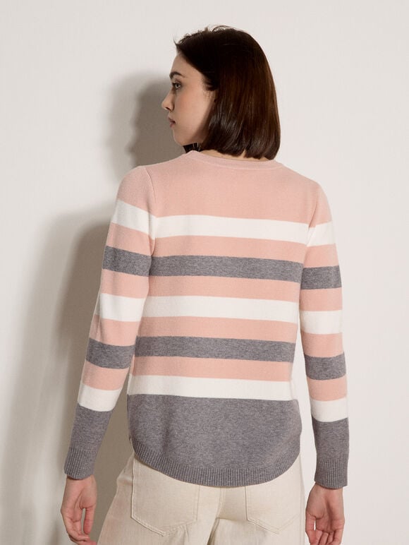 Colour Block Stripe Jumper, Grey, large