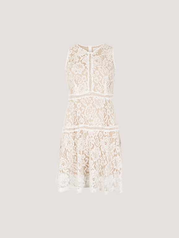 Lace Skater Mini Dress, White, large