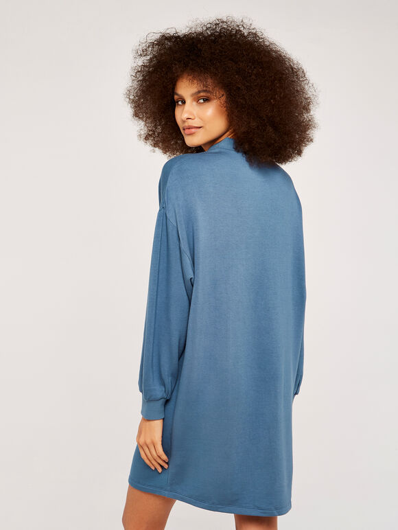 Mock Neck Sweater Dress, Blue, large