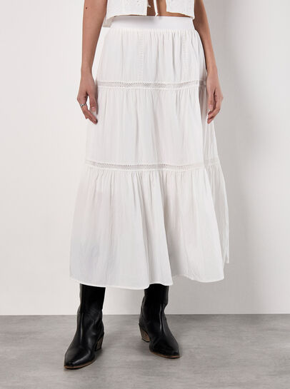Crochet Lace Tiered Midi Skirt