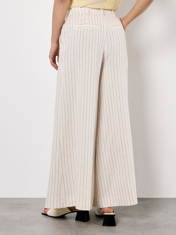 Pinstripe Pleat Palazzo Trousers, Stone, large