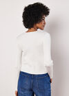 Ribbed Knit Front Clip Cardigan, Cream, large