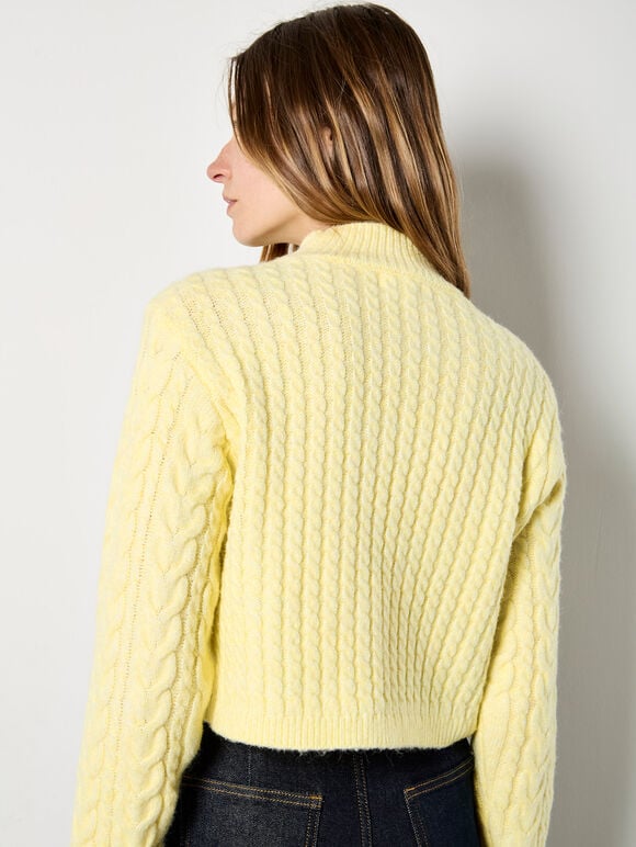 Cable Knit Wrap Jumper, Yellow, large