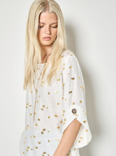 Gold Foil Fan Print Oversized Top
