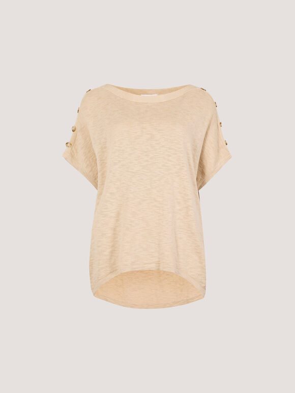 Button Detail Knitted T-Shirt, Stone, large