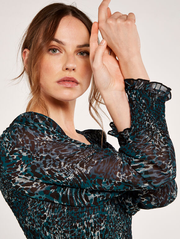 Leopard Print Midi Dress, Green, large