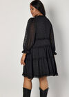 Curve Jacquard Star Chiffon Mini Dress, Black, large