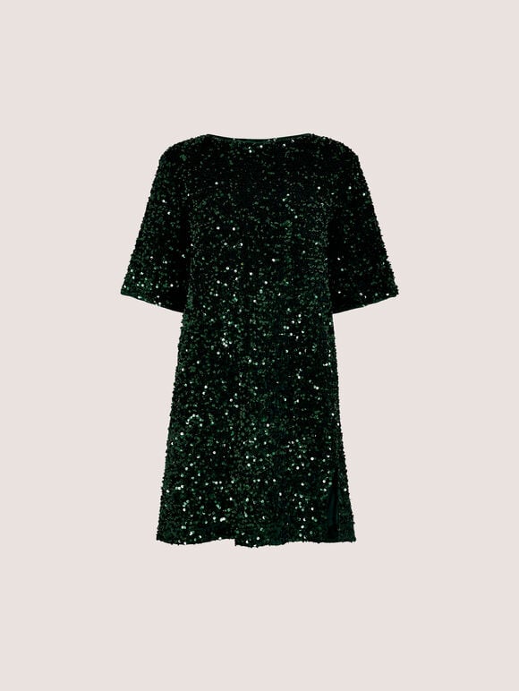 Sequin Embellished Mini Dress, Green, large