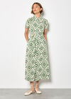Geo Print Shirt Midi Dress, Green, large