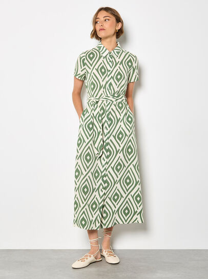 Geometric Print Shirt Midi-dress