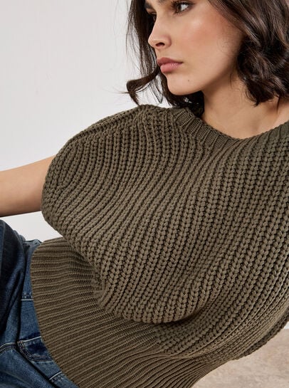Chunky Rib Knit Cap Sleeve Jumper