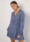 Batik Print Tiered Mini Dress, Navy, large