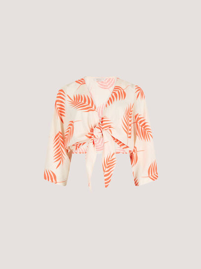 Tropical Leaf Tie Hem Crop Top