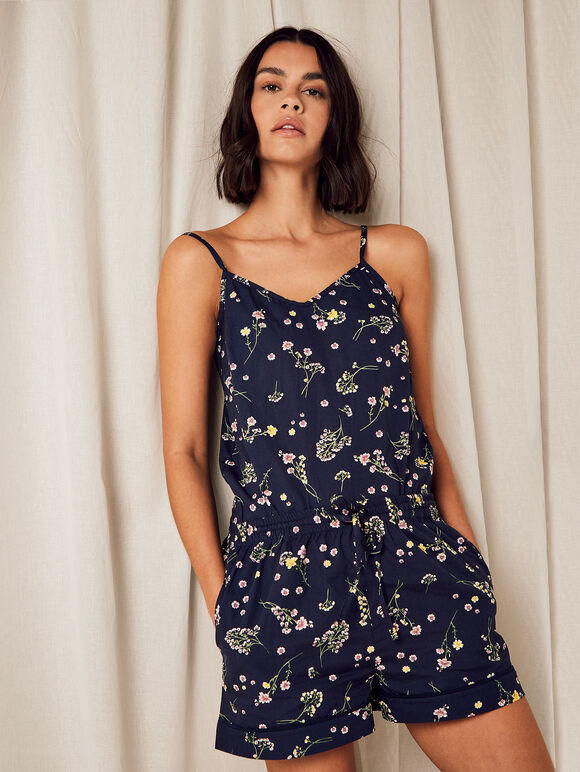Botanical Print Shorts, Navy, large