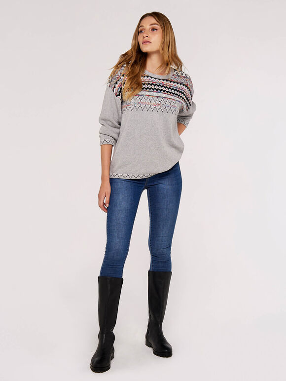 Fairisle Edge Jumper, Light Grey / Silver, large