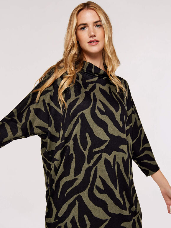 Animal Print Cocoon Dress, Khaki, large