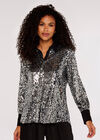 Sequin Button Down Shirt, Light Grey / Silver, large