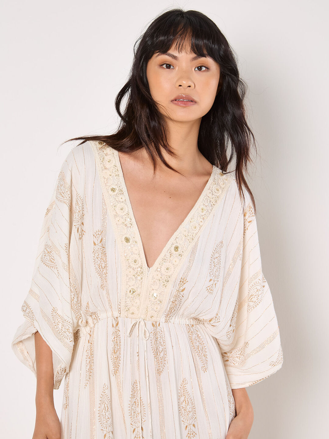 Gold Foil Paisley Midi Dress | Apricot Clothing