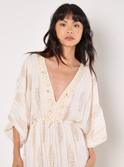 Gold Foil Paisley Midi Dress