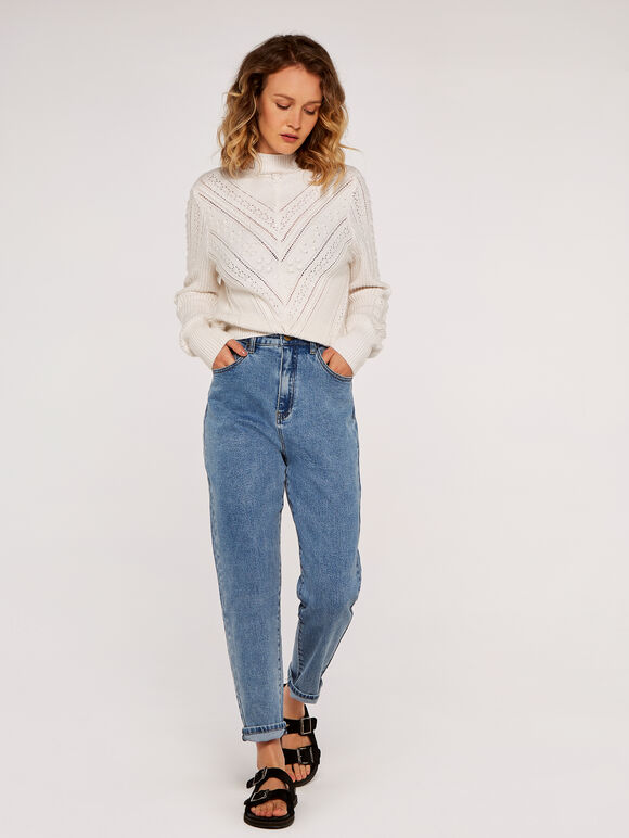 High Waisted Mom Jeans, Blue, large