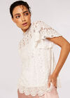 Embroidered High Neck Top, White, large