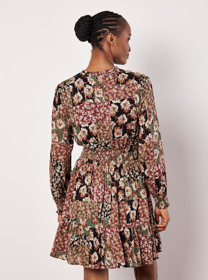 Patchwork Floral Shimmer Mini Dress