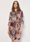 Patchwork Ikat Shirt Mini Dress, Burgundy, large