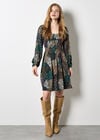 Patchwork Print Boho Mini Dress, Khaki, large