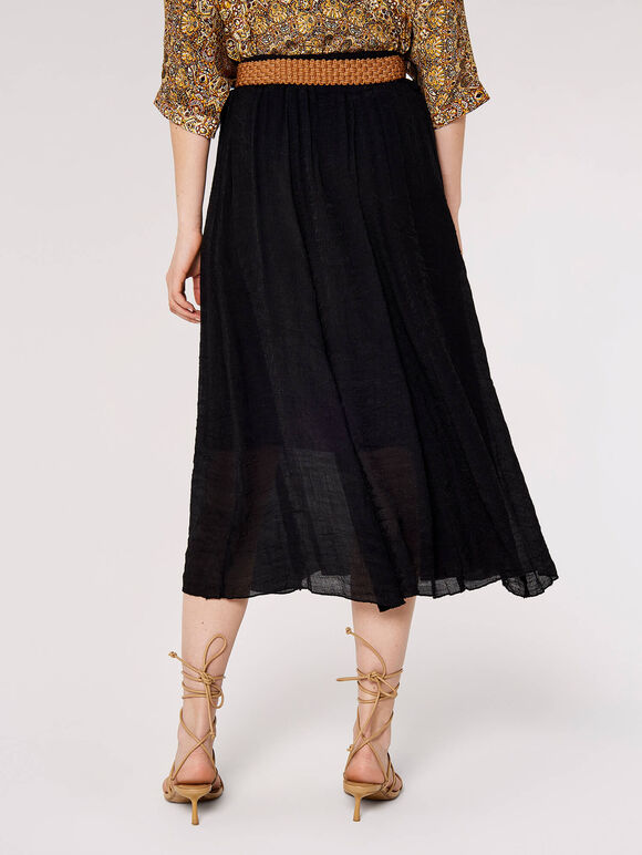 Shimmer Crinkle Midi Skirt, Black, large