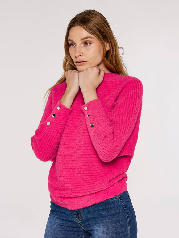 Fluffy Ribbed Jumper, Fuchsia, large
