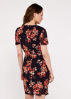 Floral Ruched Front Dress, Black, large