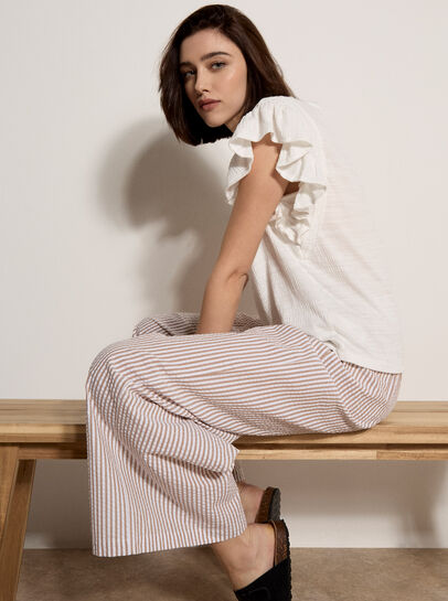 Ruffle Sleeve Textured T-Shirt