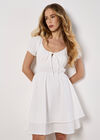 Eyelet Embroidery Tiered Mini Dress, White, large