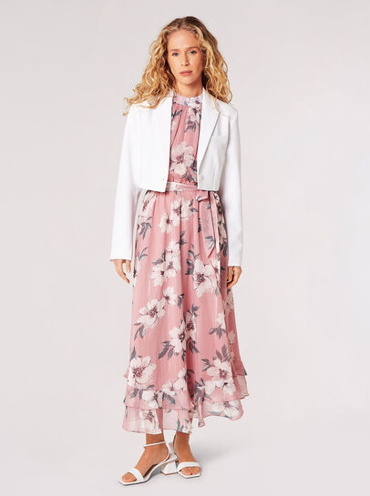 Painterly Floral Shimmer Midi Dress