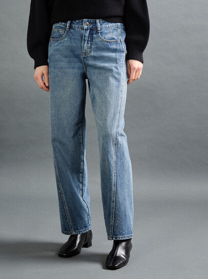 Ayla Rhinestone Panel Barrel Jeans