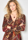 Patchwork Print Hanky Hem Midaxi Dress, Burgundy, large