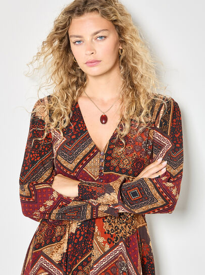 Patchwork Print Hanky Hem Midaxi Dress