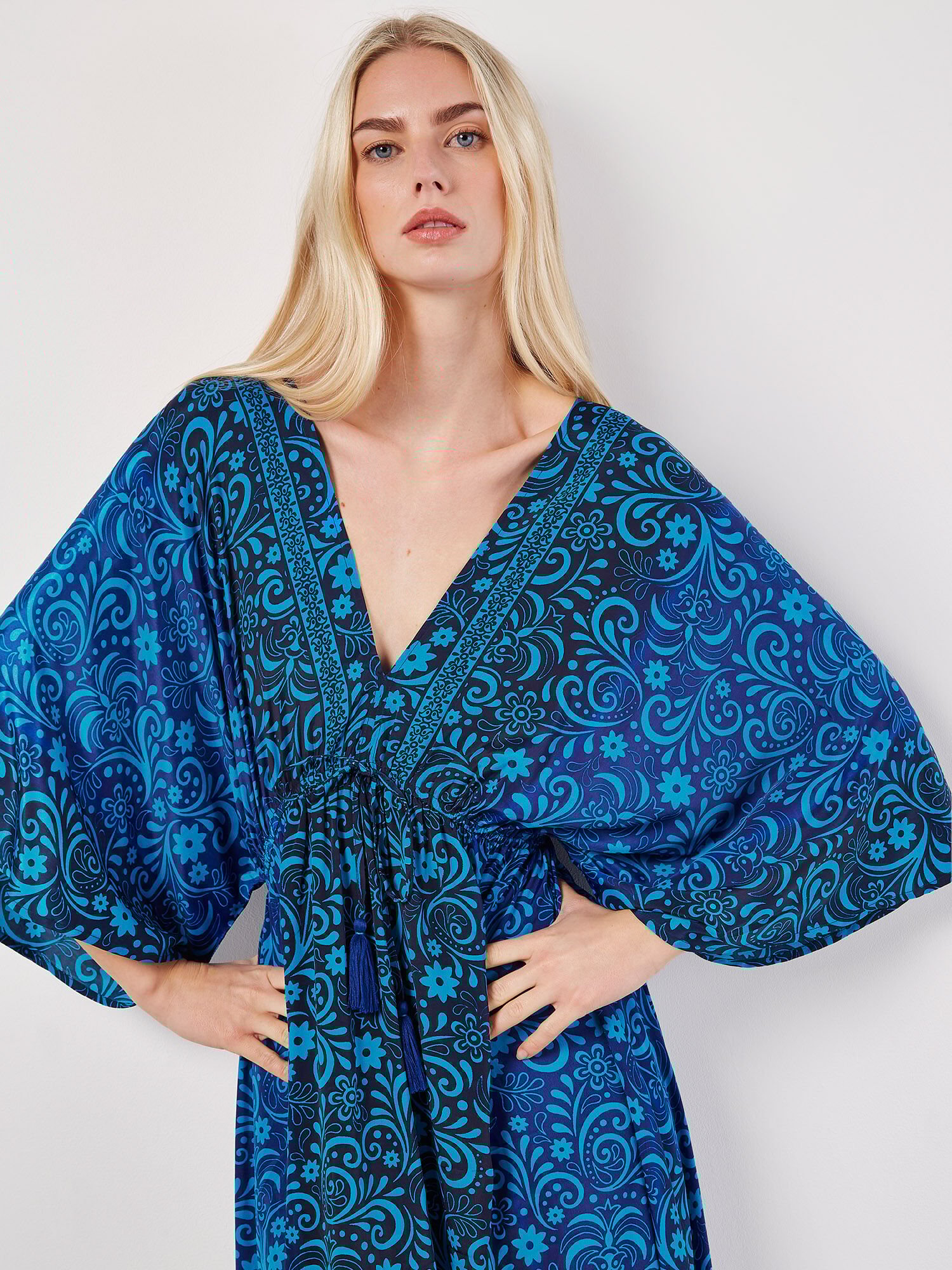Satin kimono maxi dress store