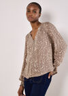 Paisley Print Shimmer Blouse, Grey, large