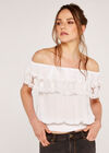 Off Shoulder Broderie Shirred Top, Cream, large