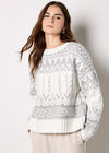 Fair Isle Cable Knit Jumper, Cream, large