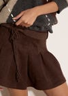 Suedette Pleated Mini Skirt, Brown, large