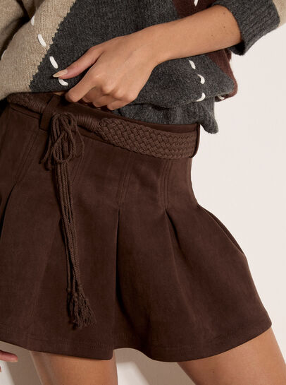 Suedette Pleated Mini Skirt
