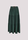 Belted Tiered Maxi Skirt, Green, large