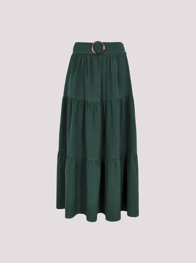 Belted Tiered Maxi Skirt, Green, large